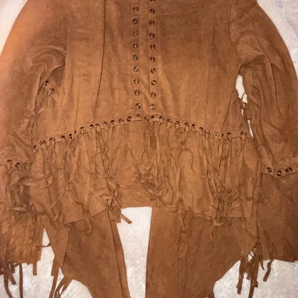 Vocal Suede Brown Fringe Outerwear - Picture 3 of 4